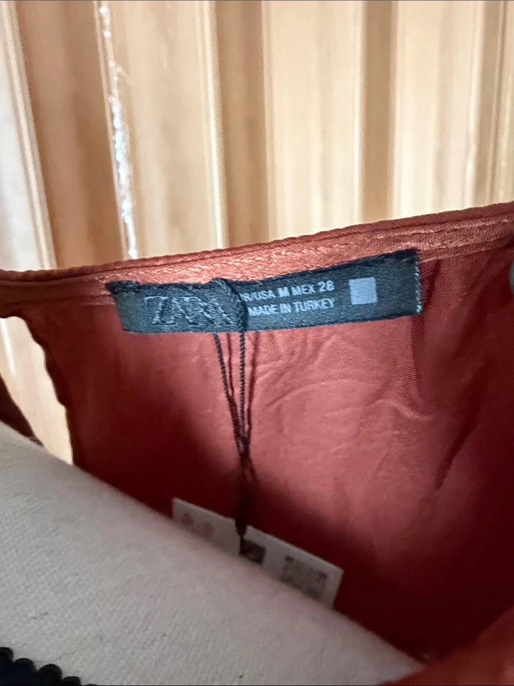 Zara Crinkled Boatneck Blouse - Rust Brown